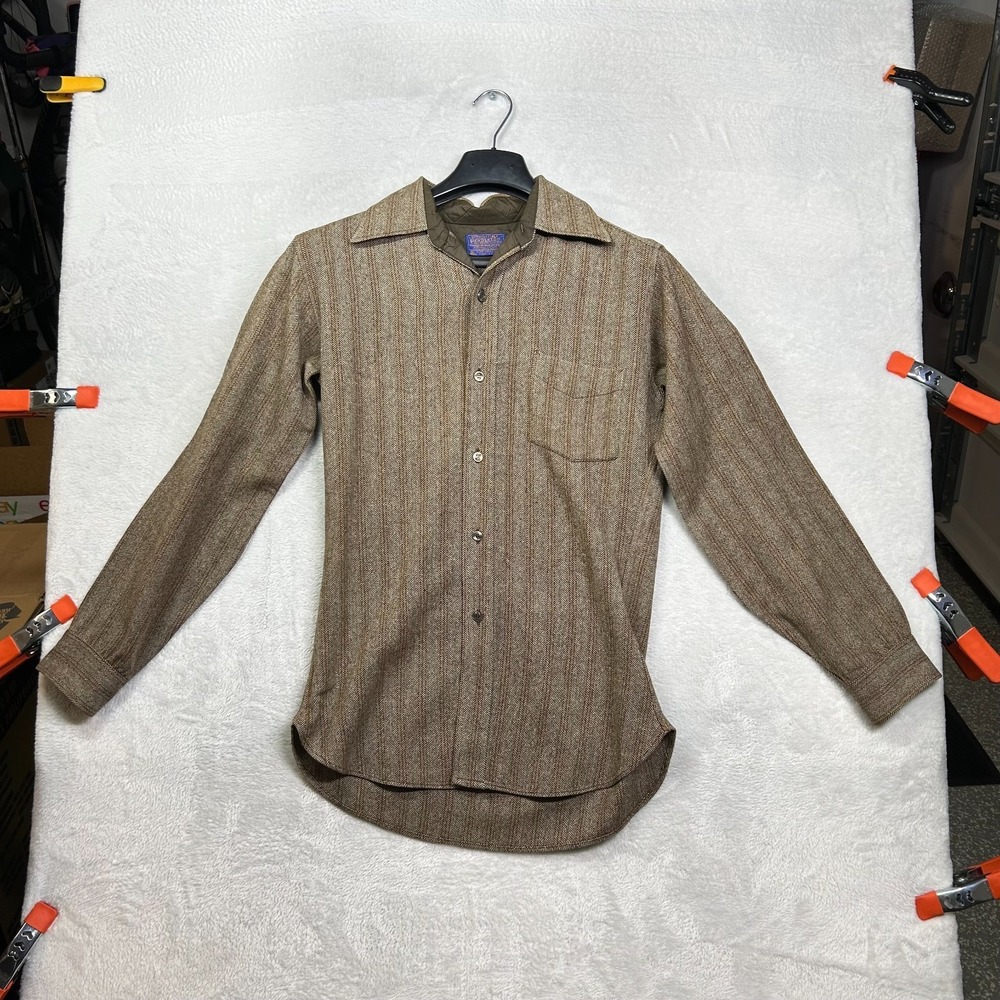 VTG Pendleton Virgin Wool Shirt Jacket Brown Herringbone Stripe USA Made Medium